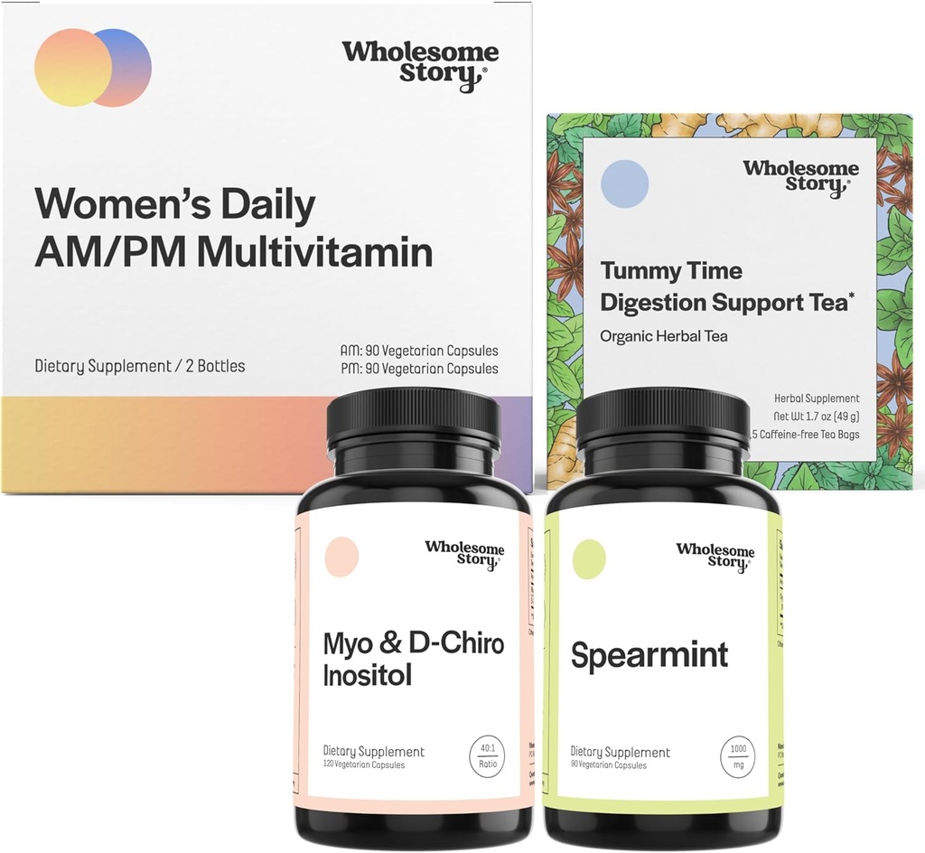 Mélange d'inositol et D-Chiro Inositol 30 jours d'approvisionnement en spermatozoïdes organiques 30 jours d'approvisionnement en multivtamine quotidienne premium pour les femmes 30 jours d'approvisionnement en thé 15ct