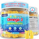 Enfants Omega 3 Gommies + Calcium 400mg + Vitamine D3 K2 + C, Omega-3 Supplément DHA & EPA - Pas de Burps de poisson, Pas de sucre - Enfants et adolescents Om=3ga + Gommy multivitamine pour les os forts, Cerveau, Immune, Eye, 2Pack