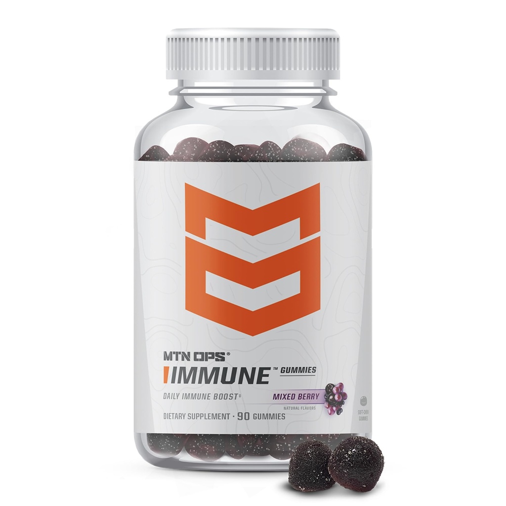 MTN OPS Immune Gummies Immune Support Supplement, 90 Gummies met vlierbes & Aronia Berry Immune Booster voor volwassenen, gemengde Berry Smaak & natuurlijk glutenvrij