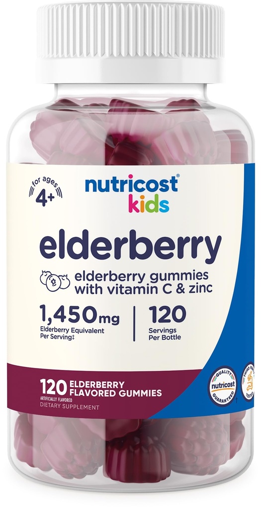 Nutricost Kids Vlierbessen Gummies (50mg) met zink & vitamine C 120 Gummies - Glutenvrij, Geen maïs siroop
