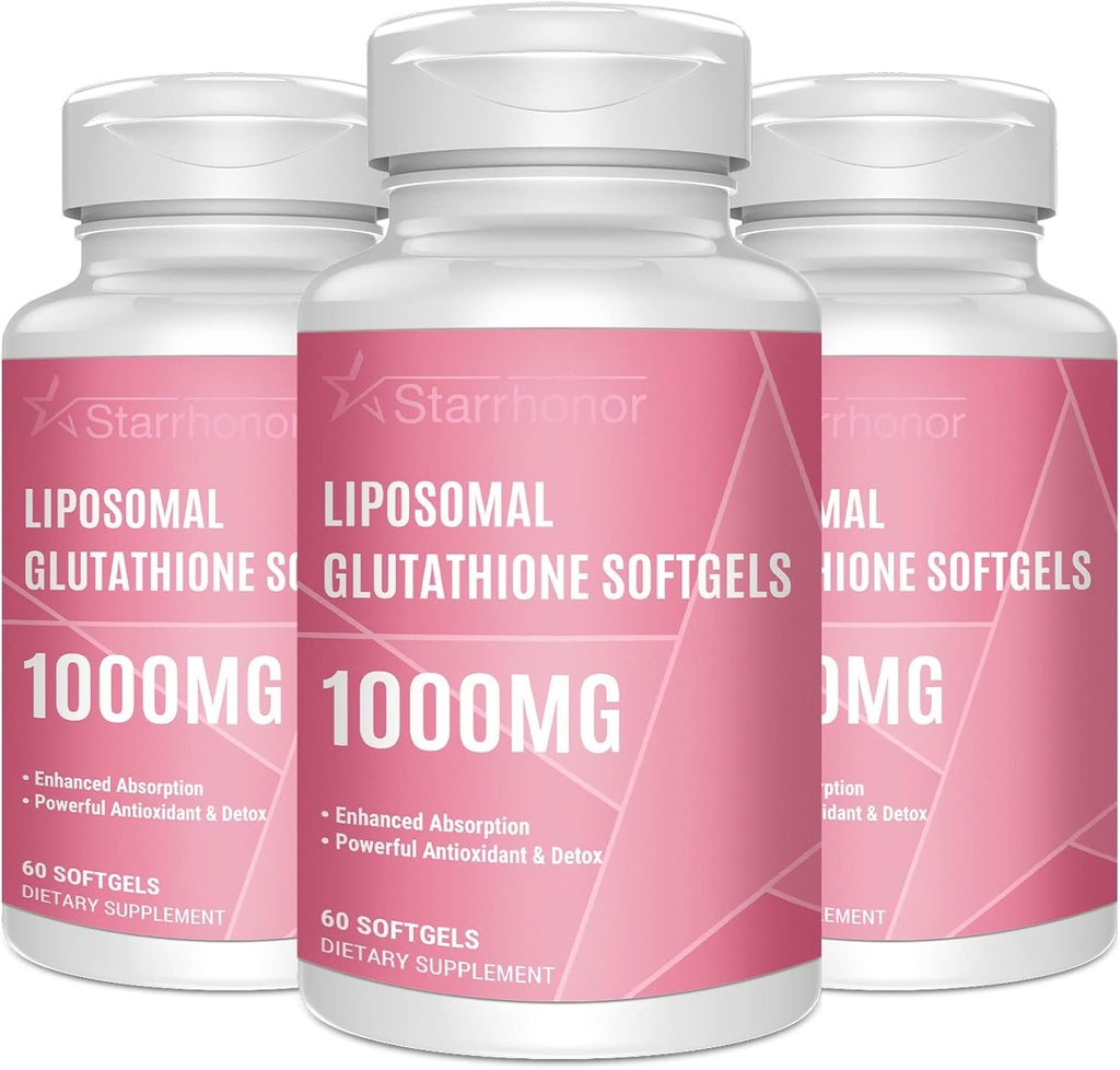 Glutathion liposomique Softgels 1500MG, Supplément réduit de glutathion avec vitamine C, Meilleure absorption, Antioxydant puissant non-OGM pour le vieillissement en santé, Detox, Santé immunitaire, 180 Softgels