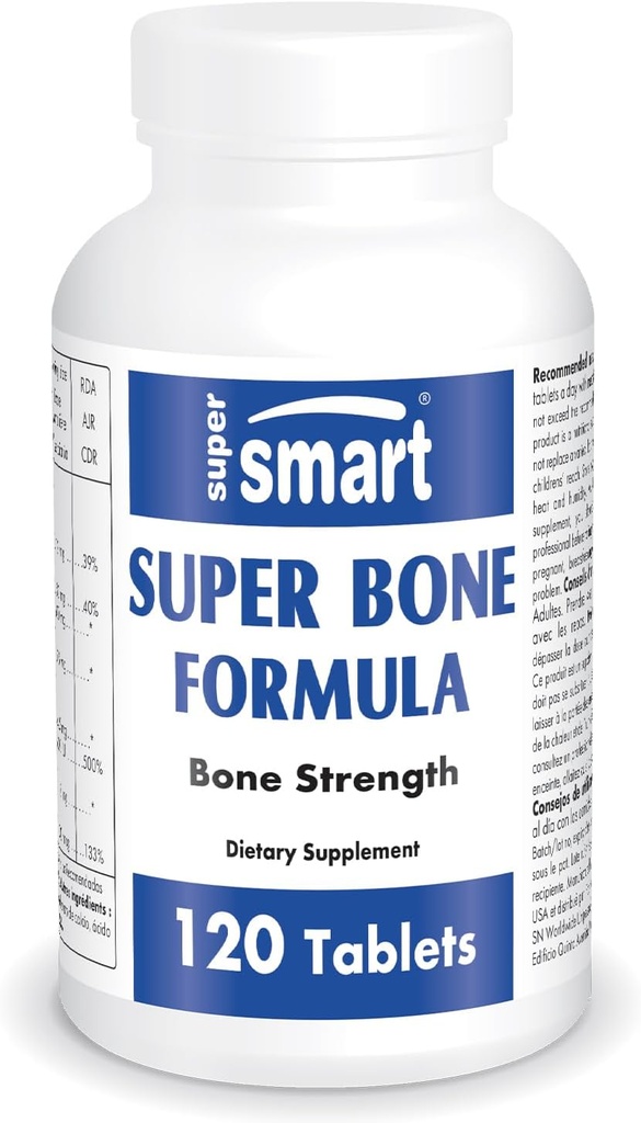 SuperSmart - Super Bone Formula (Advanced Complex) - with Calcium, Magnesium, Vitamin K2, D3 & Strontium Supplement | Non-GMO & Gluten Free - 120 Tablets