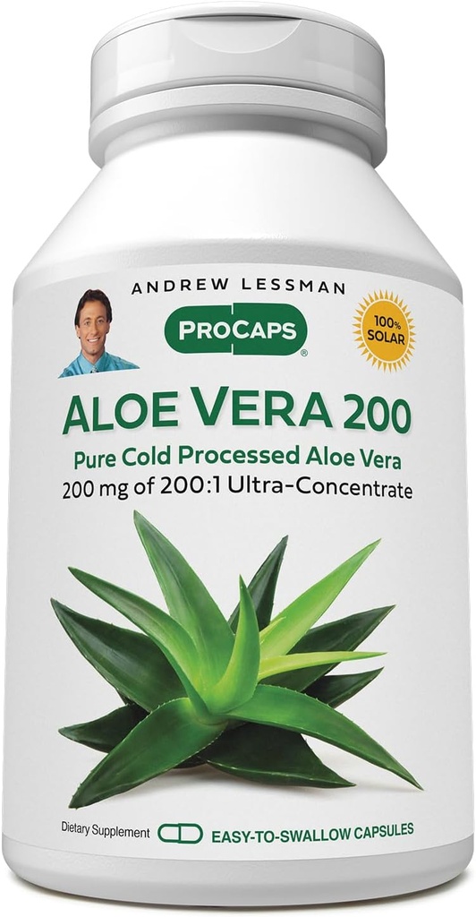 ANDREW MOINSMAN Aloe Vera 200-360 Capsules - Fournit 200:1 Ultra-Concentrate d'Aloe Vera, support apaisant pour l'estomac et le système digestif, aucun additif, petites capsules faciles à avaler