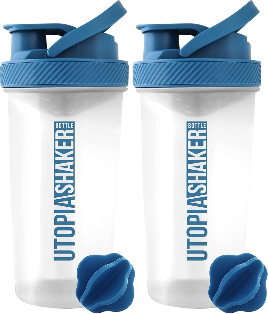 Bouteille Utopia Home Protein Shaker - (Pack of 2) Bouteille 28-Ounce Shaker pour mélanges de protéines - Fitness Sports Classic Protein Shaker Bouteille (Clear/Navy)