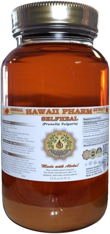 Extrait liquide d'auto-heal, Selfheal biologique (Prunella Vulgaris) Teinture, supplément à base de plantes, Hawaii Pharm, Fabriqué aux États-Unis, 32 fl.oz
