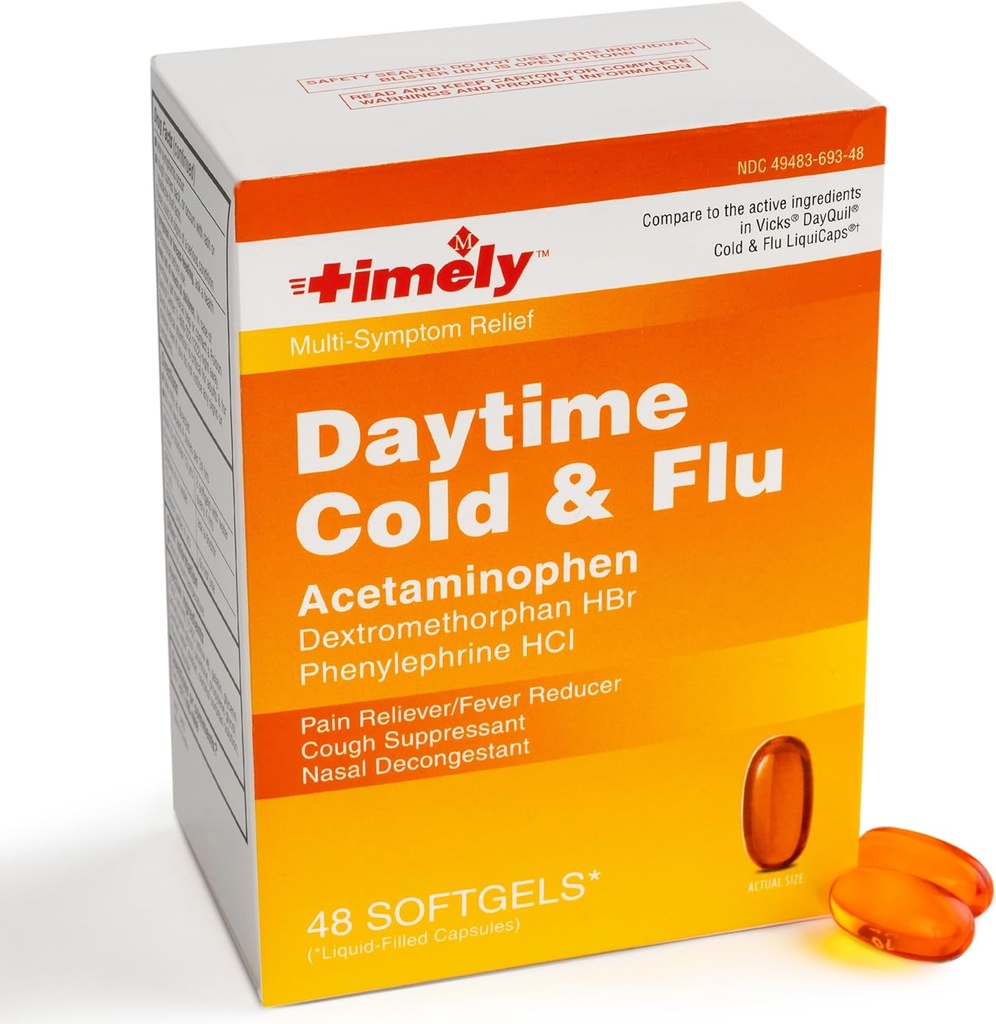 TIME-CAP LABS, INC. Tijdige dag Koude en griepmedicijn 48 Softgels - Hoest Suppressant, Neus decongestant, pijnstiller