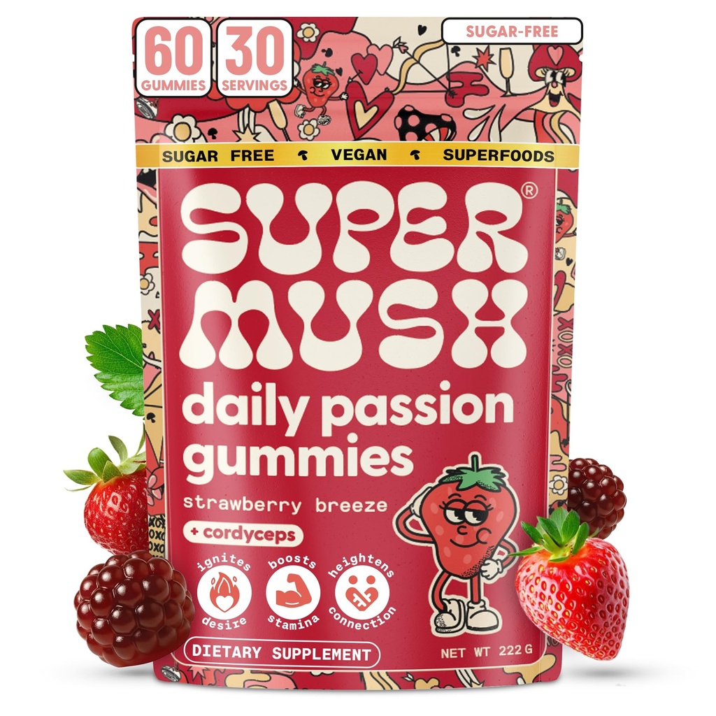Gommies de chèvres en chaleur SuperMush - Gommies de chèvres en chaleur pour les hommes et les femmes avec Cordyceps, Reishi & Maca Root - Maximisez le flux sanguin, Ignite Feel-Good Vibes & Lasting Energy