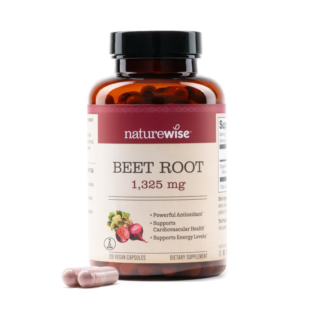 NatureWise Beetwortel Capsules 1325mg met biologische rode bieten - Nitric Oxide Booster for Circulatie and Heart Health Support - Vegan, Glutenvrije, Non-GMO - 120 Capsules[60 Day Supply]