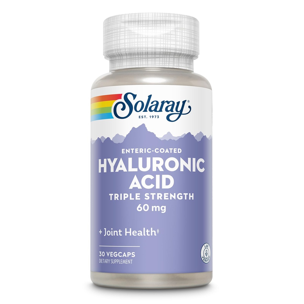 SOLARAY Hyaluronzuur Drievoudige sterkte - huidelasticiteit en stevigheid ondersteuning - Plus vitamine C - Lab geverifieerd, 60 dagen geld terug garantie, 30 porties, 30 VegCaps