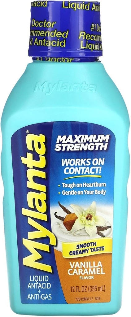 Mylanta Antacid en Gas Relief, maximale sterkte formule, Vanille Caramel smaak, 12 Fluid Ounce