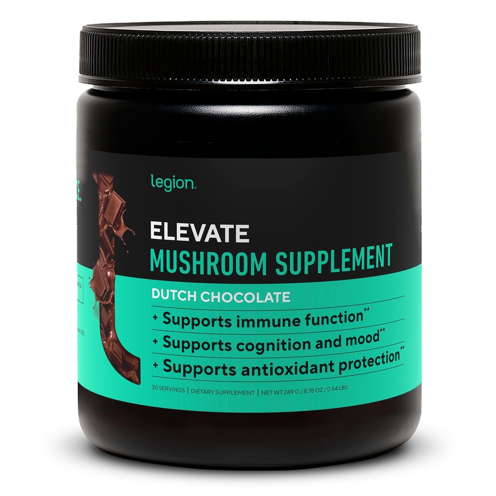 Poudre de complément de champignons Élevée LÉGION - Mélange de champignons de Lions en poudre, Reishi en poudre et bêta-glucane- Poudre de champignons pour stimuler le système immunitaire, l'humeur et la performance Chocolat hollandais (30 portions)