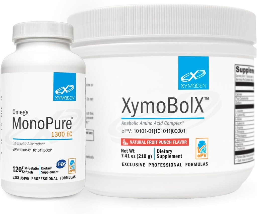 XYMOGEN Omega MonoPure 1300EC (120 Servings) + XymBolX (30 Servings) Bundel - Cardiovasculaire + Cognitieve Ondersteuning, Spierherstel - Niet GGO