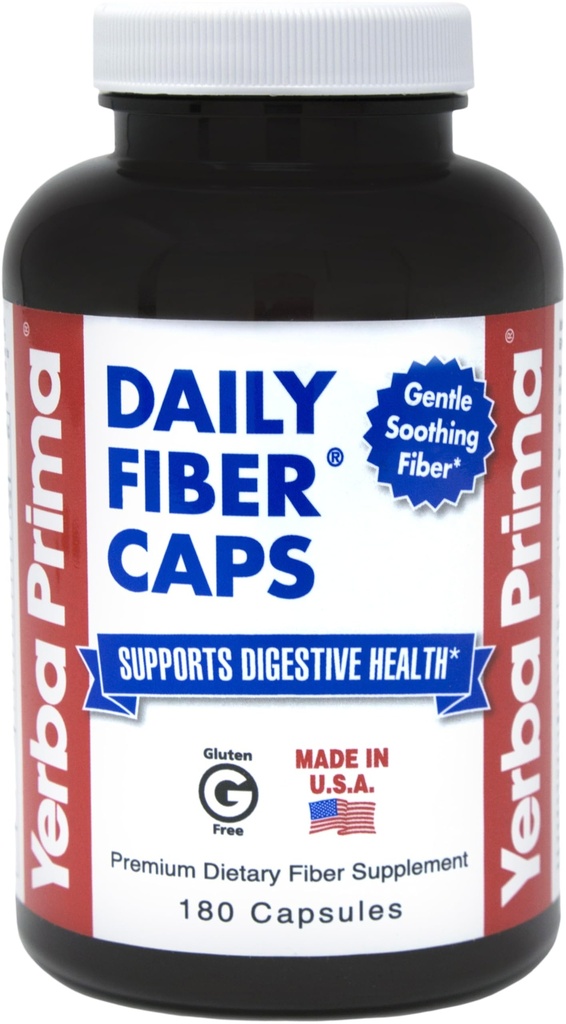 Yerba Prima Daily Fiber Caps - 180 Capsules - Oplosbaar en onoplosbaar voedingsvezelsupplement - Colonreiniging - Gut Health - Veganistisch, niet-GMO, glutenvrij