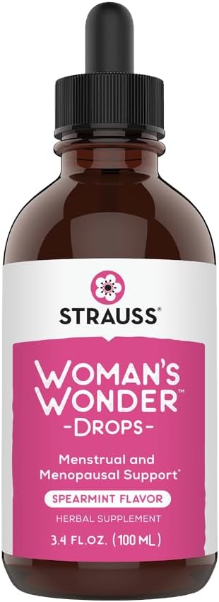 Strauss Heartdrops Wonder Drops van de vrouw; Menstruele & Menopausale Ondersteuning Supplement in Spearmint smaak, Natuurlijke Formule, Glutenvrije, Soy-Free, Non-GMO, 3.4oz Fles