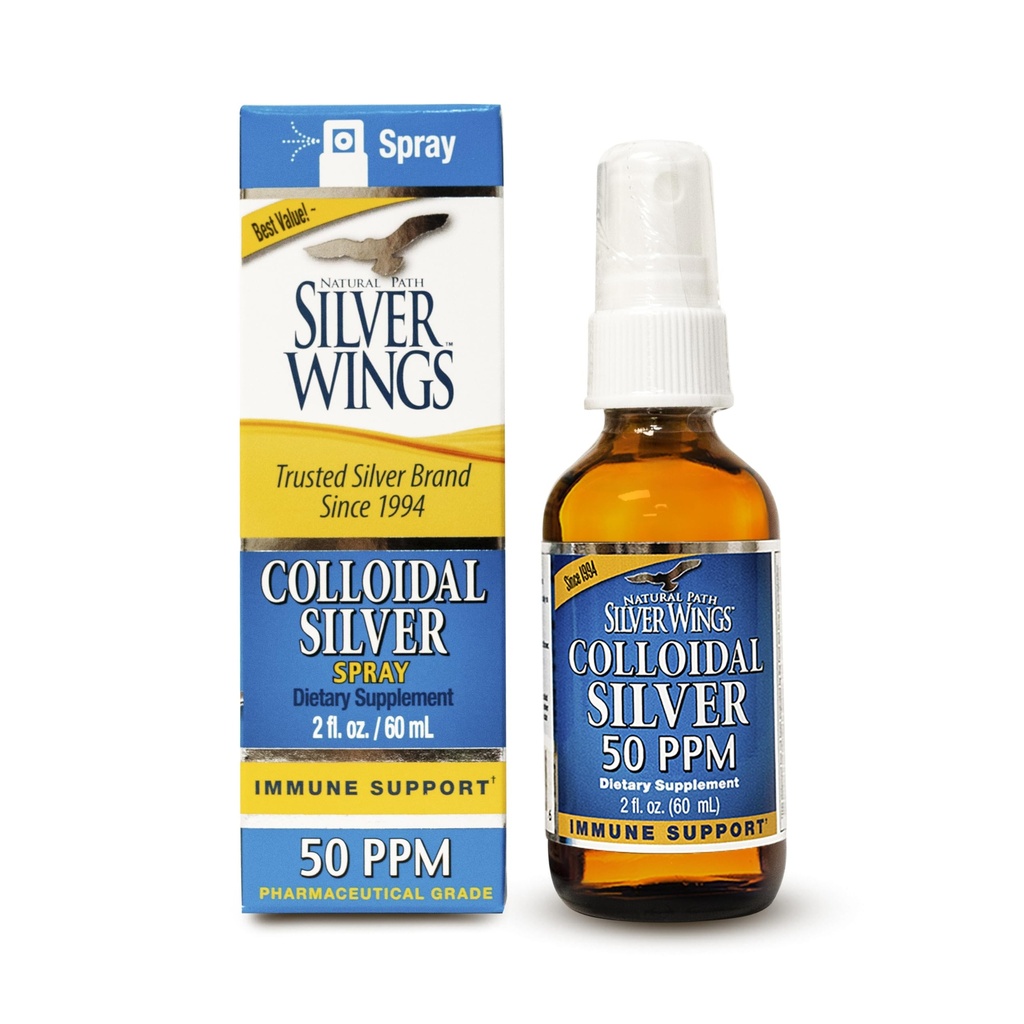 Natural Path Silver Wings Collective Silver Liquid - Dagelijks Immune Support Supplement - 50ppm (250mcg) - 2oz Spray