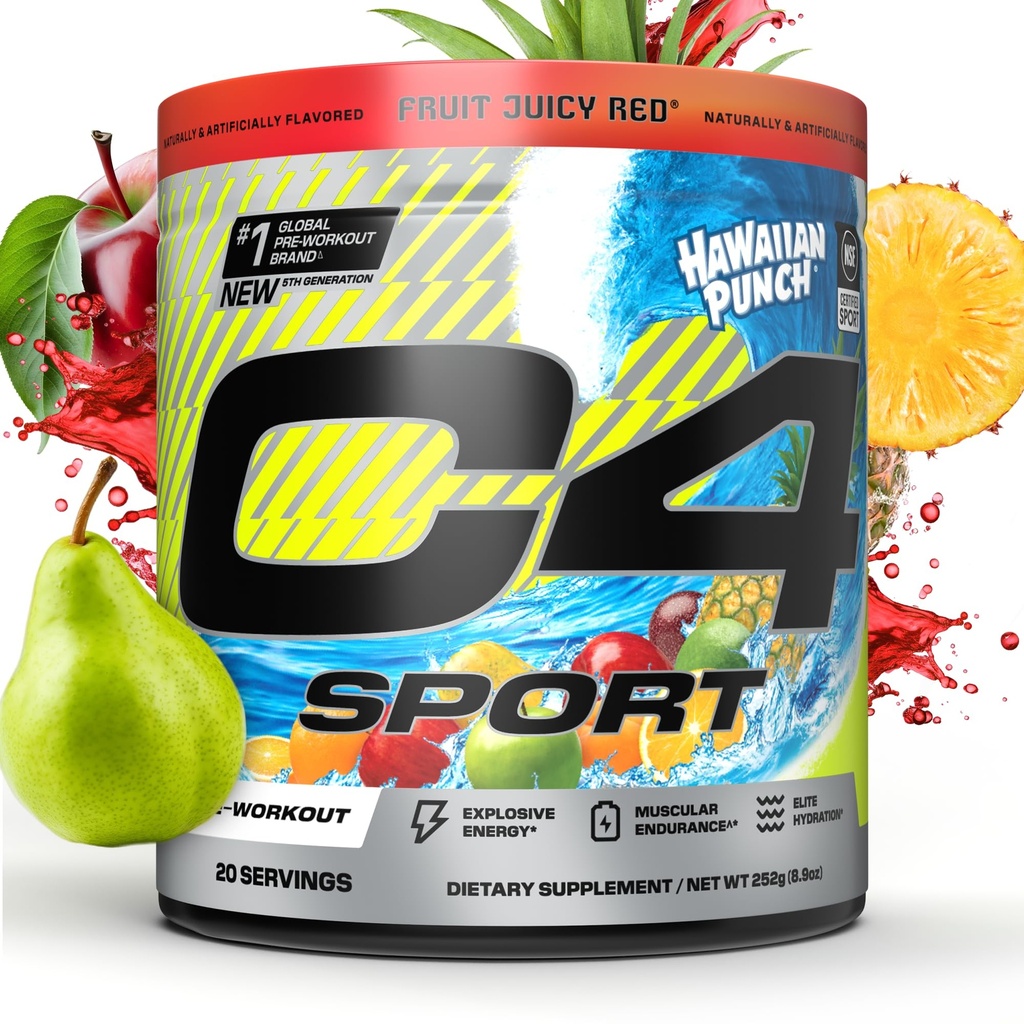Cellucor C4 Sport Pre Workout Powder - NSF Certified for Sport - Elite Hydratation - 200mg Caféine + Créatine + Beta-Alanine - Electrolytes et supplément énergie - Punch hawaïen, 20 portions