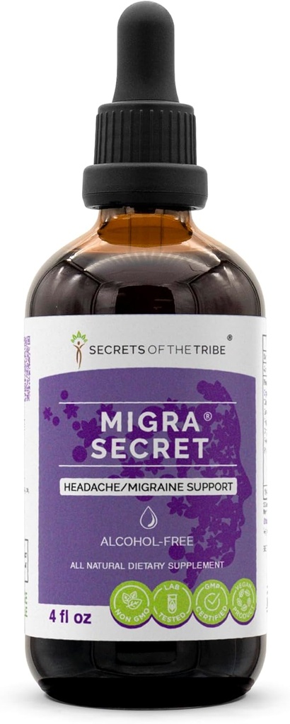 Geheimen van de Stam - Migra Secret, Hoofdpijn / Migraine Ondersteuning, Herbal Supplement Blend Drops Alcoholvrije Liquid Extract (4 fl oz)