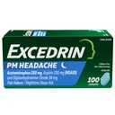 Excedrin PM voor Hoofdpijn Relief, Acetaminophen 250mg, Aspirine 250mg, Difenhydramine Citrate 38mg, Pain Reliever, Nighttime Sleep-Aid, 100 Tellen