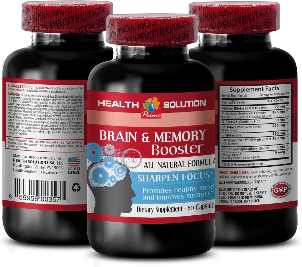 Ginkgo biloba extract blad - BRAIN EN MEMORY BOOSTER - verbeteren - hersengeheugen supplementen - ginkgo biloba extract, hersenen supplementen voor geheugen en focus, focus en energie supplement 1 Fles 60 Caps
