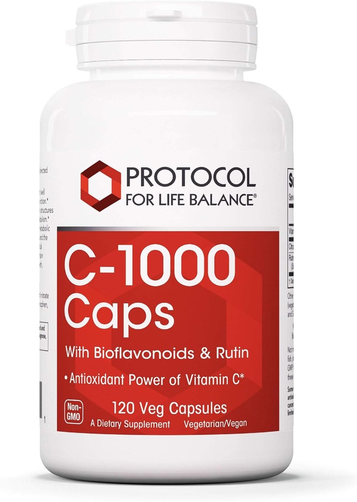Protocol voor Life Balance - C-1000 Caps met Bioflavonoïden en Rutin - Antioxidant vermogen van vitamine C, Ondersteunt gezonde immuunsysteem functie, Biedt Cellulaire Bescherming - 120 Veg Capsules