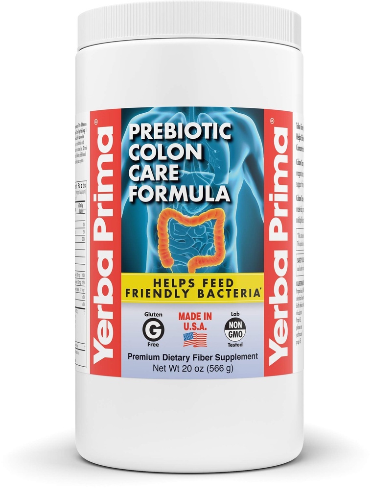 Yerba Prima Prebiotic Colon Care Formula, 20 oz poeder met FOS - Natural Psyllium Fiber, Magnesium, Selenium - Non-GMO, Glutenvrij, Veganistisch Dagelijkse Supplement - voor mannen en vrouwen