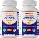Vitamatic 2 Pack Ijslands kabeljauwleverolie Capsules 1250mg 120 Softgels (Citroensmaak) - Bevordert cardiovasculaire gezondheid