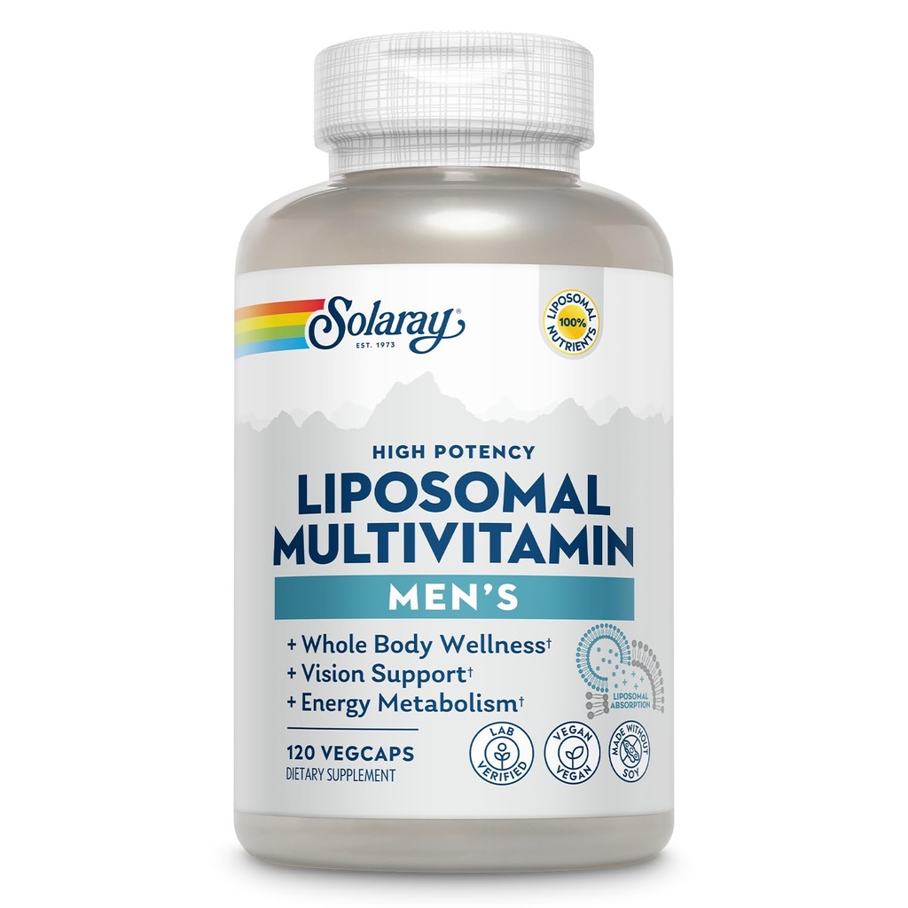 SOLARAY Multivitamine liposomique pour les hommes, supplément de soutien à l'absorption améliorée, supplément pour l'énergie et les os, multivitamines quotidiennes masculines, BCAAs, vitamine D3, C, B12, zinc, végétalien, sans soja, 60 serv., 120 VegCaps