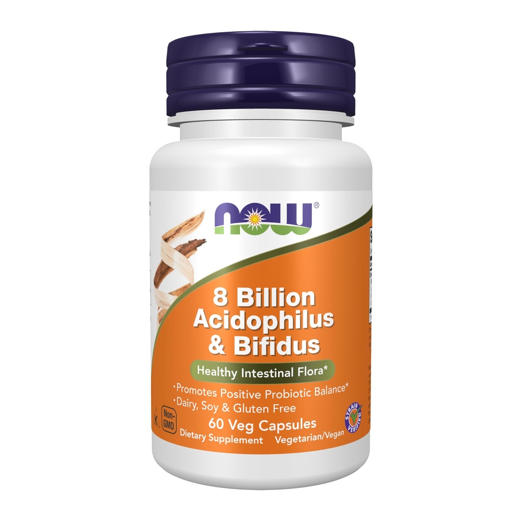 NU voedingssupplementen, 8 miljard Acidophilus & Bifidus, zuivel, soja en glutenvrij, streng geverifieerd, 60 Veg capsules