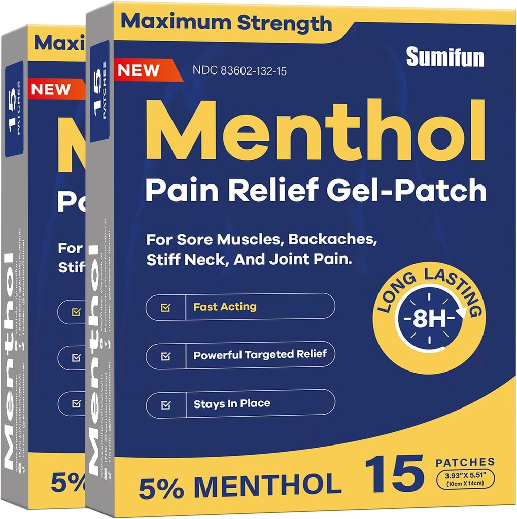 Sumifun Patches chaudes à froid médicamentées - 30 Compte 5% Menthol extra-forte Pattes de soulagement de la douleur Un puissant soulagement ciblé pour les maux de dos simples, douleur articulaire, col raide, plaie musculaire