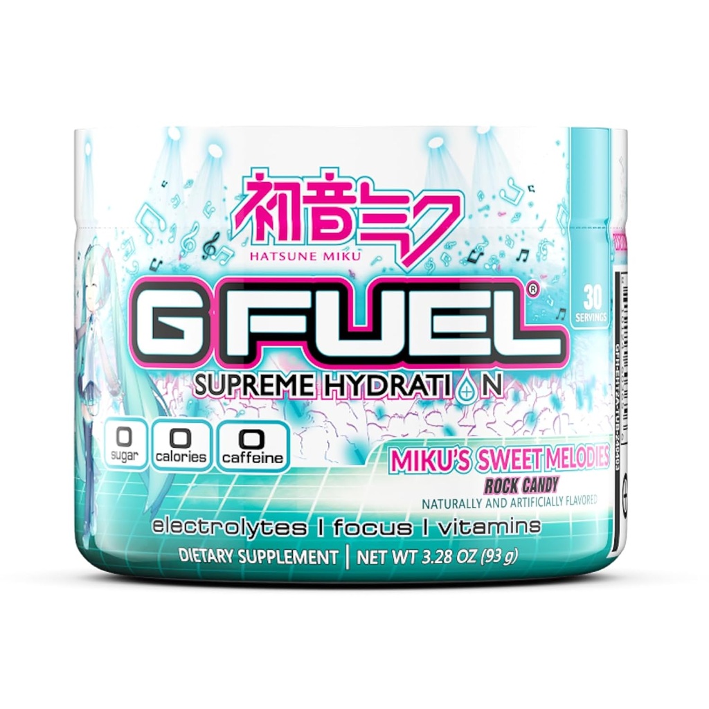 G Fuel Sweet Melodies Supreme Hydration, Electrolyte Powder Mix for Energy & Focus, Sugar and Cafeine Free Supplement with Essential Vitamines & Minerals, Rock Candy Flavor, 3.28 oz - 30 Servers