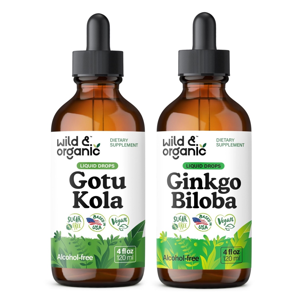 Bio et sauvage Gotu Kola Teinture 4 fl oz & Ginkgo Biloba Teinture 4 fl oz