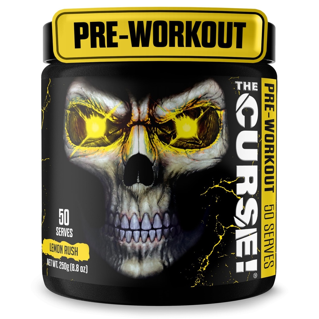 JNX SPORTS The Curse! Voorbehandeling Powder for Men & Women, Cafeine, Beta-Alanine, Creatine, L-Citrulline, 50 Servings, Lemon Rush smaak Boost Energy, Strength & Focus