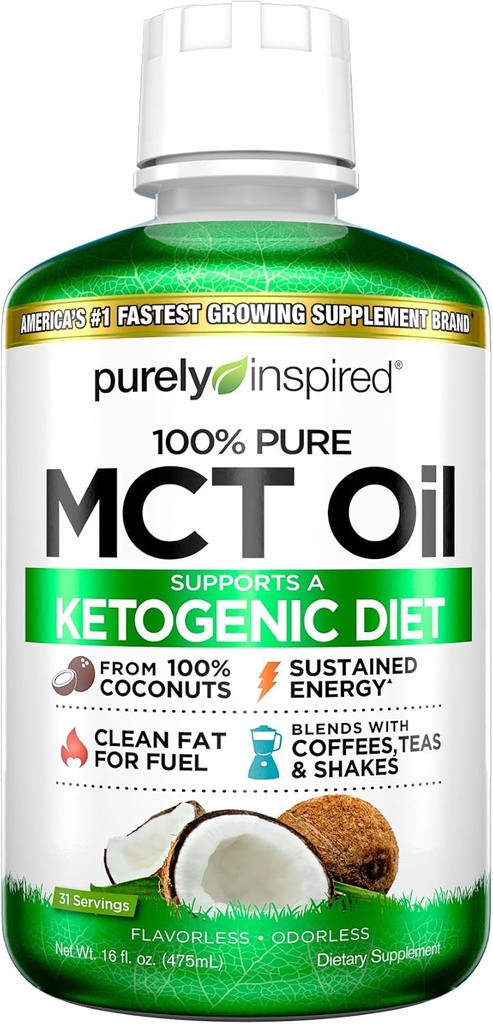 MCT olie puur geïnspireerde pure MCT olie Keto gewonnen uit Kokosolie, niet-GMO, Ondersteunt Keto & Paleo Dieten Blends met koffie, thee en shakes MCT olie voor duurzame energie