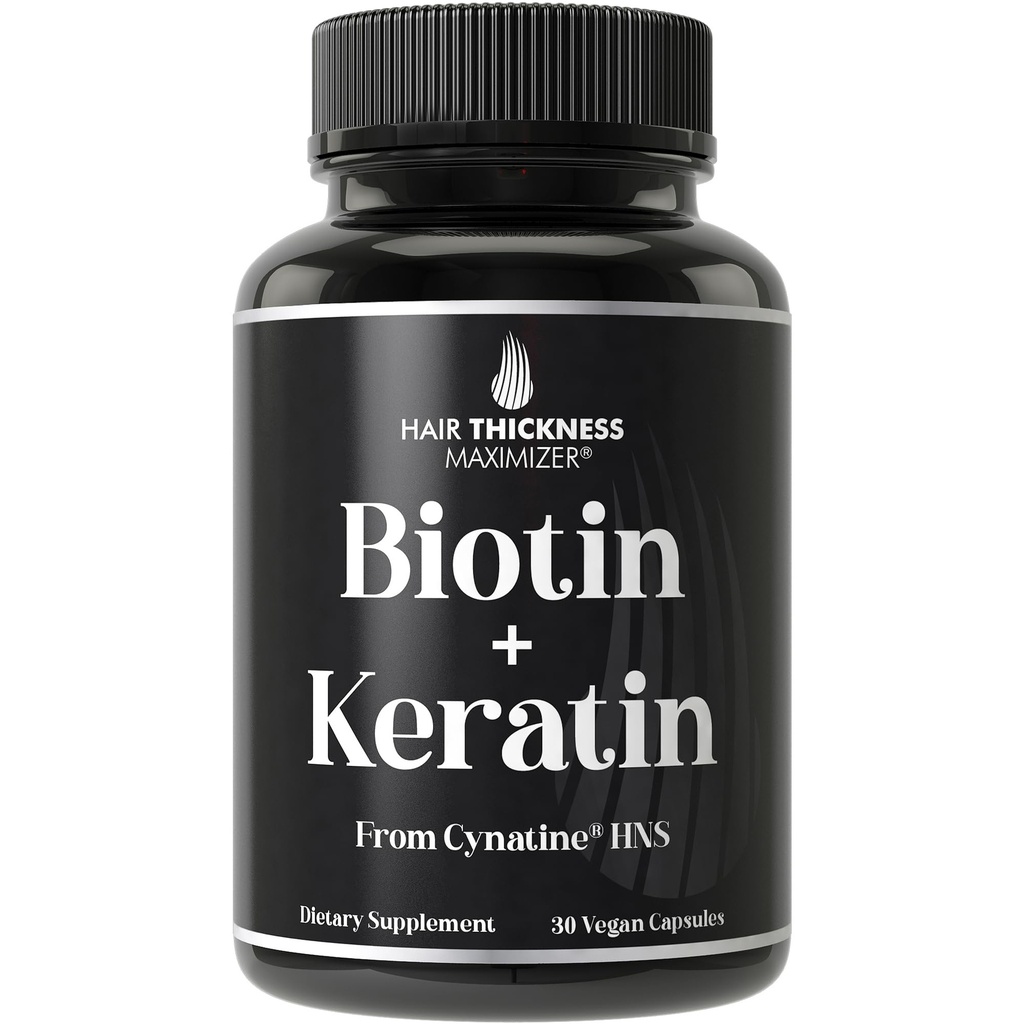 Clinically Proven Keratin + Biotin Hair Growth Supplement. with Cynatine HNS Keratin Clinically Studied for Thicker, Healthier Hair. for Women and Men. Enhanced with Biotin 10000mcg for Max Results
