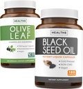 Olive Leaf & Black Seed Oil (3-Month Supply) Leaf & Seed Bundle of Olive Leaf Extract (120 Capsules) Super Strength and Black Seed Oil (180 Capsules) Cold pressed Nigella Sativa Cumin Seed