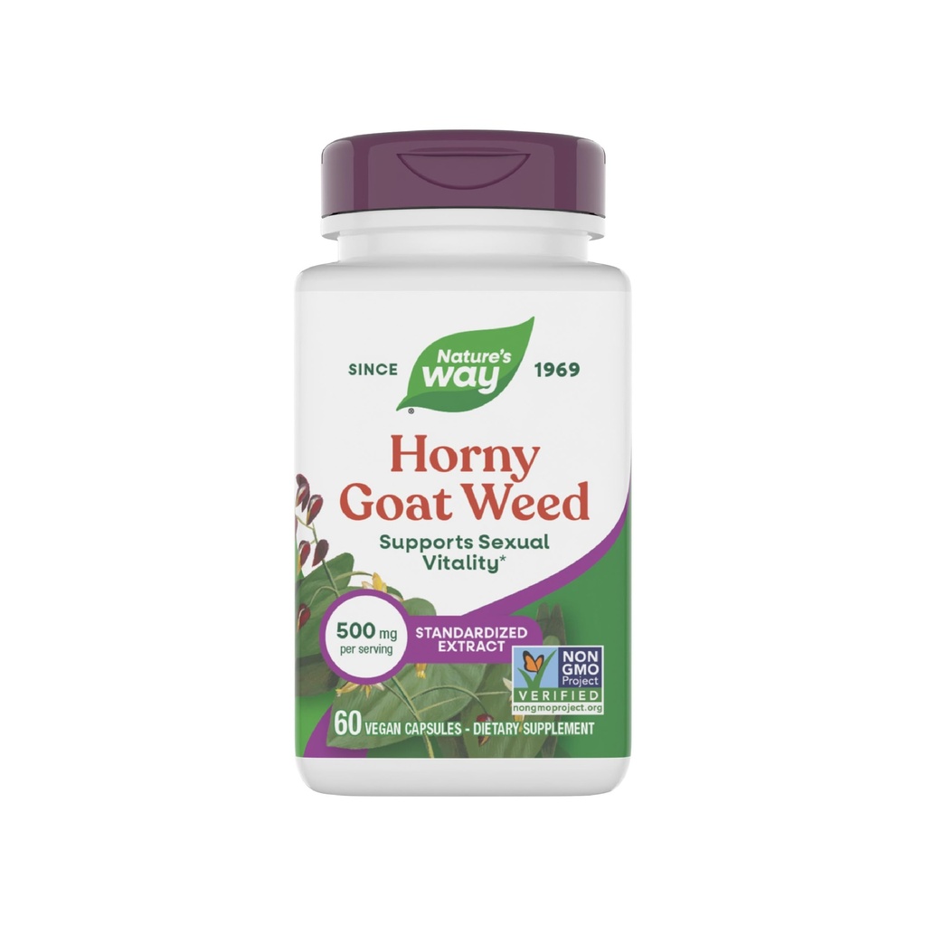 Nature's Way Horny Goat Weed Premium Extract Vitalité sexuelle,* Non-OGM, végétalien, 60 capsules