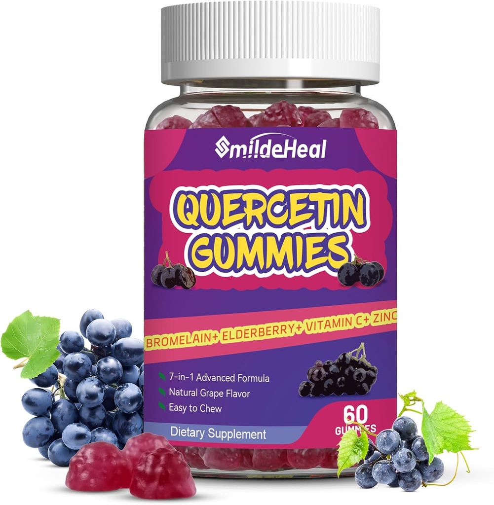 Quercetine Gummies 1200MG, Quercetine Gummies with Bromelain, Zink Vitamine C, Quercetine Supplement Gummies for Adult & Kid, 60 Vegan Gummies