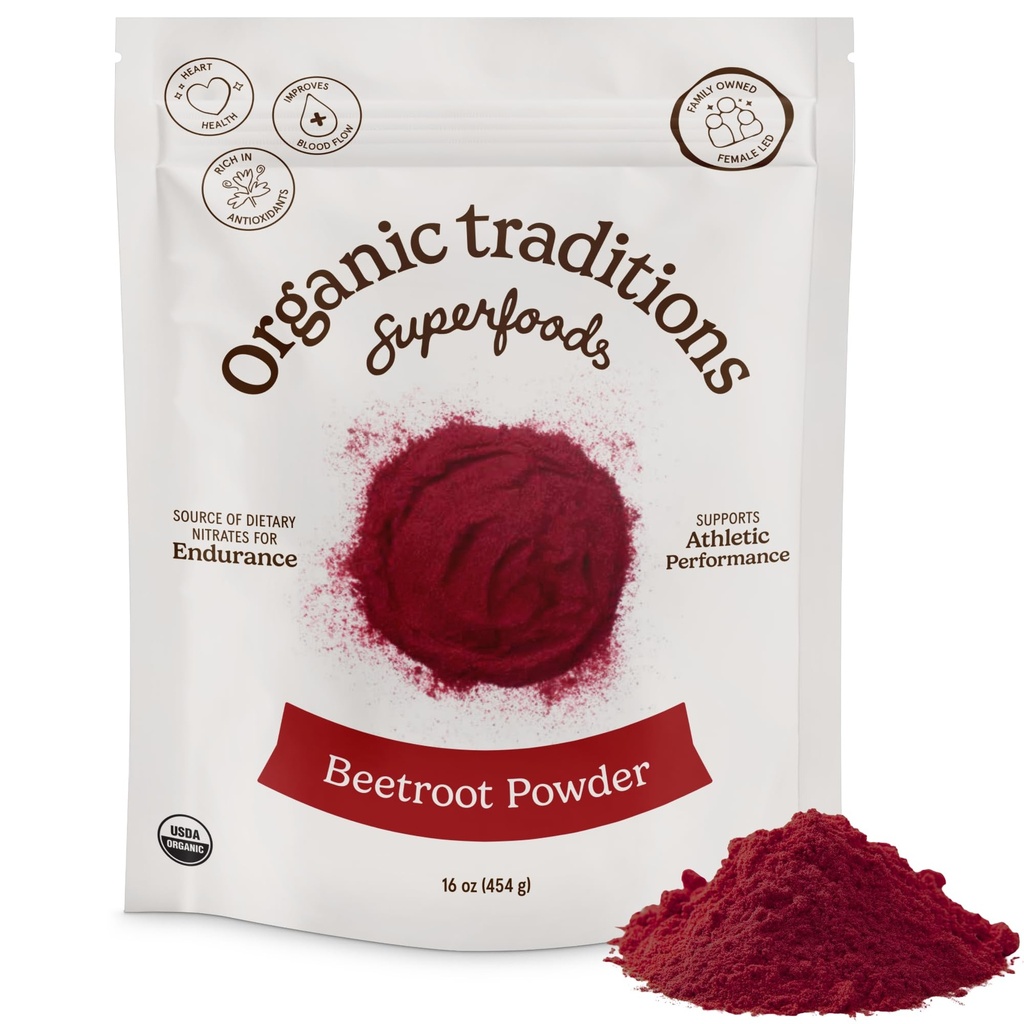 Organic Traditions Beetroot Powder, Organic Beet Root Powder, Vegan, Plant Based Superfood, Ideal for Smoothies Juices Baking and Cooking, Colorful Ingredients for Everyday Nutrition, 454g /16oz