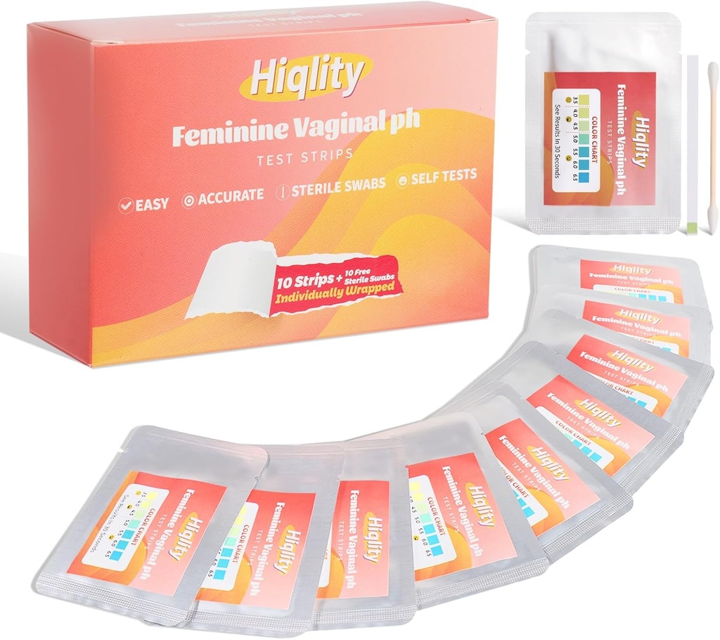 Vaginale pH-teststrepen met steriele swabs, vrouwelijke gezondheid Vaginale pH-teststrips Kits, Vaginale PH-balans en Gistinfectietest, individueel verpakt BV teststrips voor vrouwen, 10 zakken