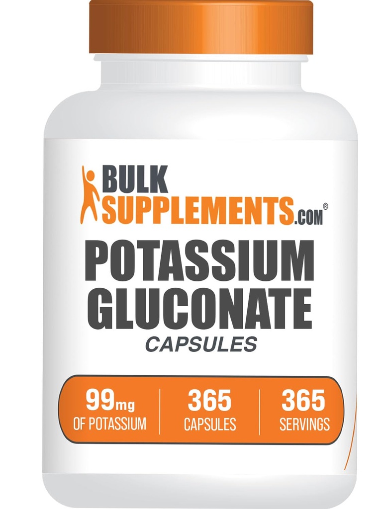 BulkSupplements.com Kalium Gluconaat Capsules - Kalium Gluconaat Supplement, Kalium Gluconaat 99mg, Kalium Supplement - Glutenvrij, 1 Capsule per portie, 365 Capsules (pakket van 1)