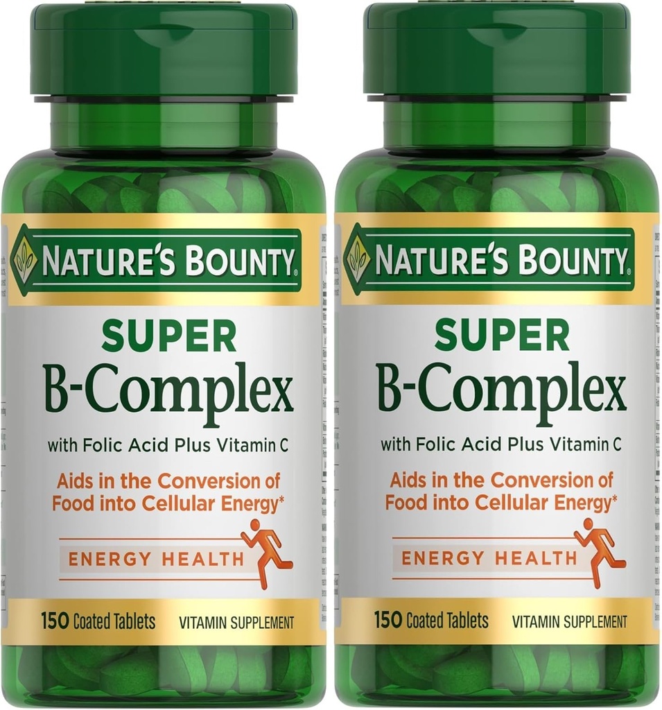 De Bounty Super B Complex van de natuur met vitamine C & Folic Acid, Immune & Energy Support, 150 tabletten - Verpakking van 2