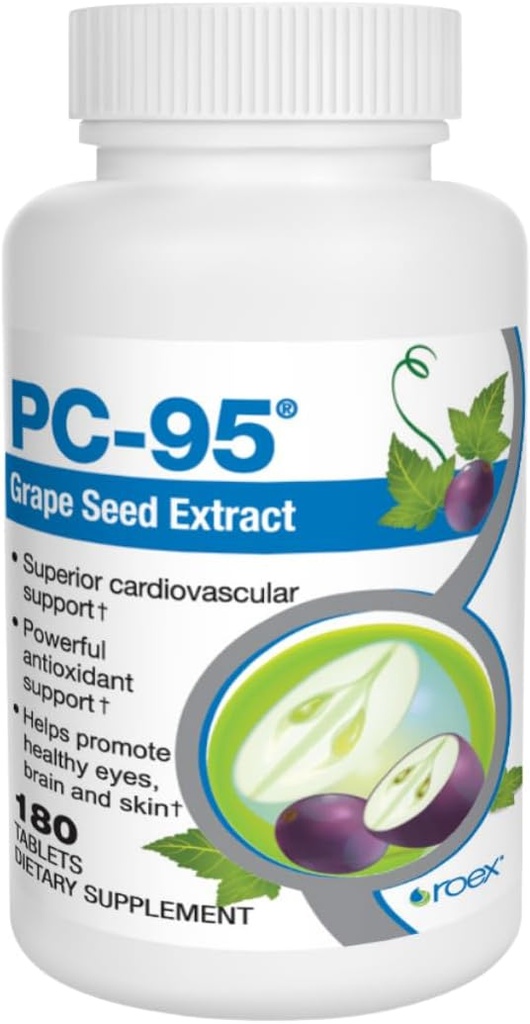 Roex Vitamines PC-95 Extrait de graines de raisin , Suppléments diététiques , Soulagement du stress , Yeux sains , Cerveau sain , Skin sain , Soutien cardiovasculaire , 180 Compte