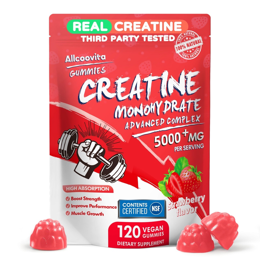 Creatine Monohydraat Gummies Complex voor mannen & vrouwen5 Gram per Serving Electrolyte Create Gummy voor spierkracht, spier Builder, energie Boost, Pre-workout Supplement-120 Aardbei Gummies