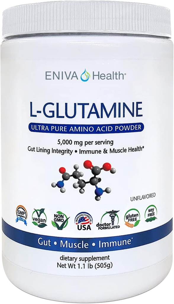 Eniva Health L-Glutamine Pure Powder, Unflavored (101 Servings) 