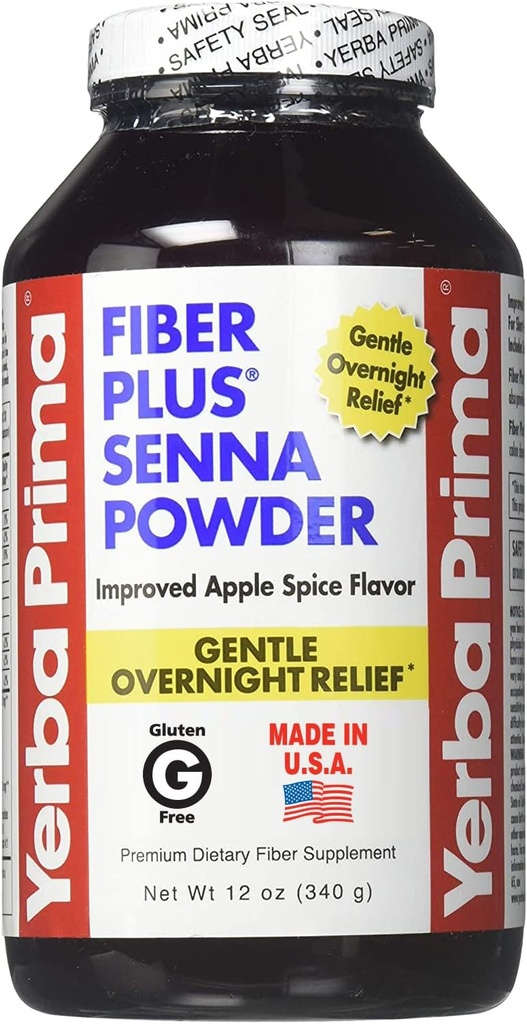 Yerba Prima Fiber Plus Senna Powder, 12 Ounce - voor korte termijn gebruik om de regelmaat te herstellen, Verbeterde Apple Spice Flavor, Stevia Gezoet, Biedt een zachte overnachting verlichting