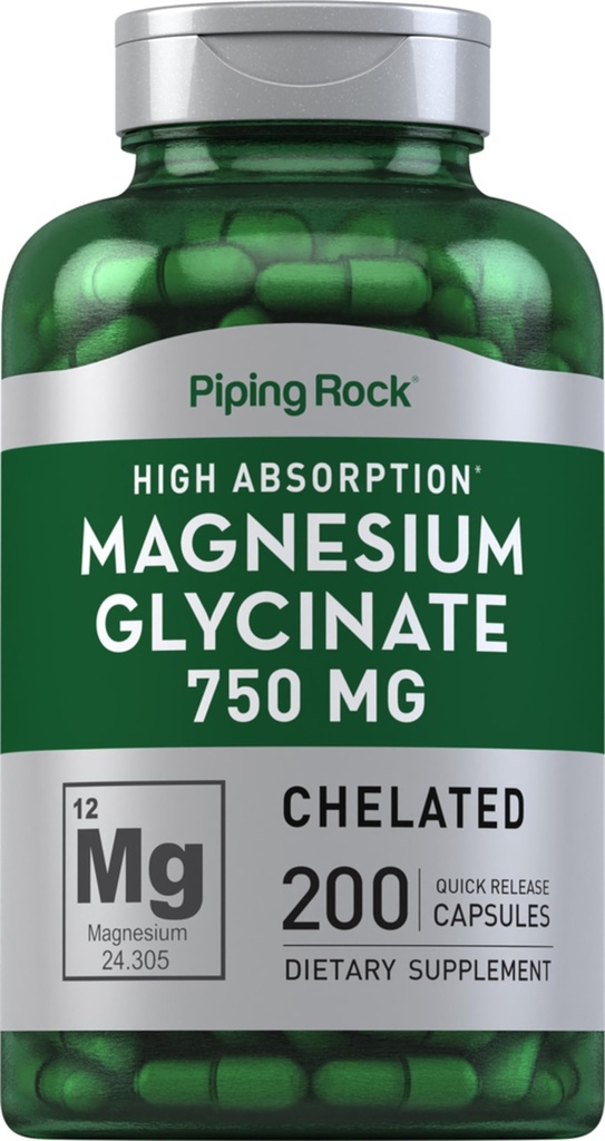Pipping Rock Magnésium Glycinates Capsules de 750mg de 200 pilules Supplément chélaté