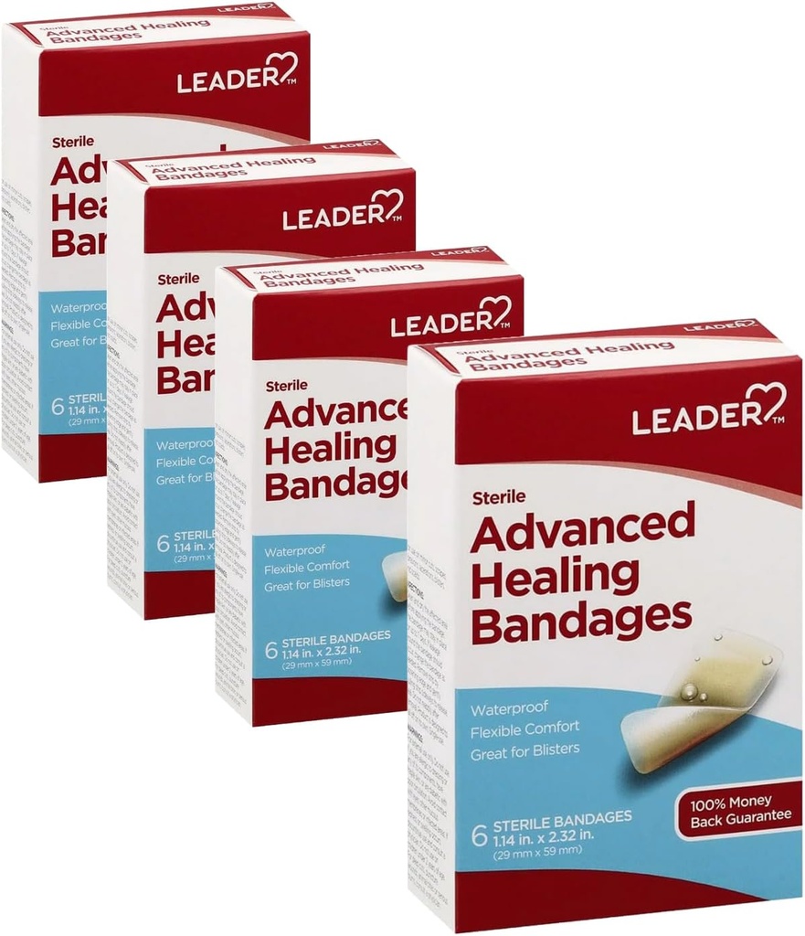 Leader Kleefbandages Advanced Healing, Large One Size, 6 Telling - Waterdicht en flexibel - 4 Pack