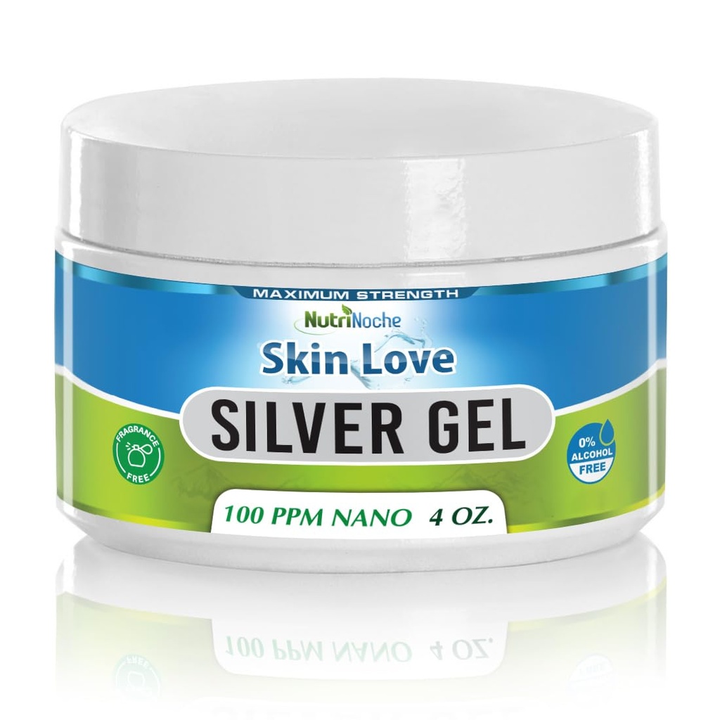 Nutrinoche Nano gel d'argent - Crème de peau colloïdale avancée d'argent - Wound Care & First Aid Gel Onguent topique apaisant pour les brûlures, les brûlures de rasoir et les irritations du soleil - Sans parfum 4 Oz Jar