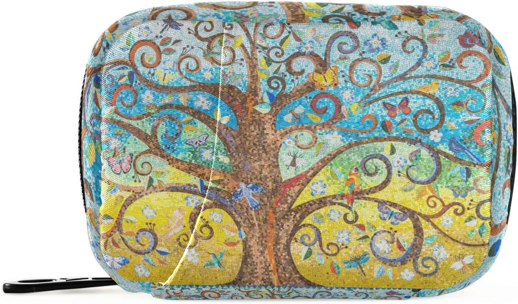 Naanle Tree of Life 7-Dag pil Organizer Bag met rits en haak & lus, Compact Size, Unisex, 8 Compartments, Twill Canvas Cloth, Classic Style