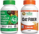 Choix botanique Mélange Mega Fruits et légumes (60 Capsules) + Fibre d'avoine (90 Comprimés) Ensemble - Bilan énergétique et supplément super-alimentaire + Soutien de santé digestif